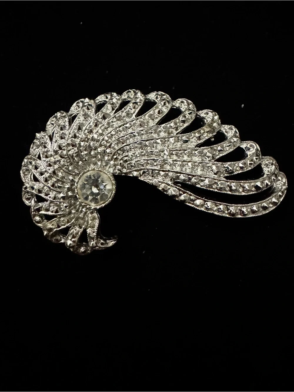 Vintage Sarah Coventry EveningSplendor Silver Tone Fan-Shaped Brooch